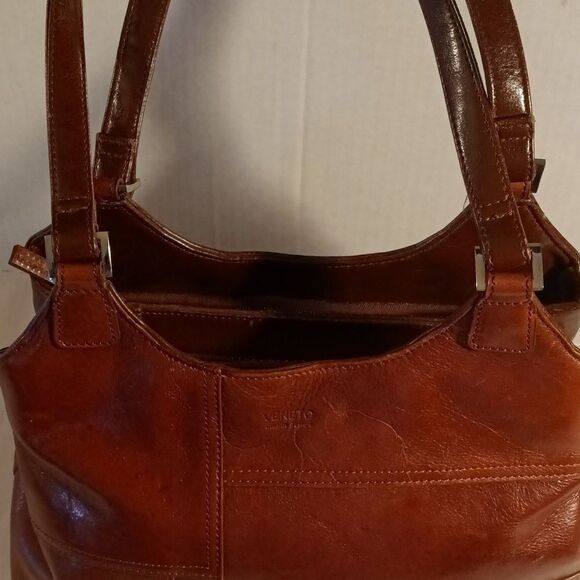 Veneto Italian Design Brown Leather 3 Compartment Top Handle Bag - Picture 5 of 10